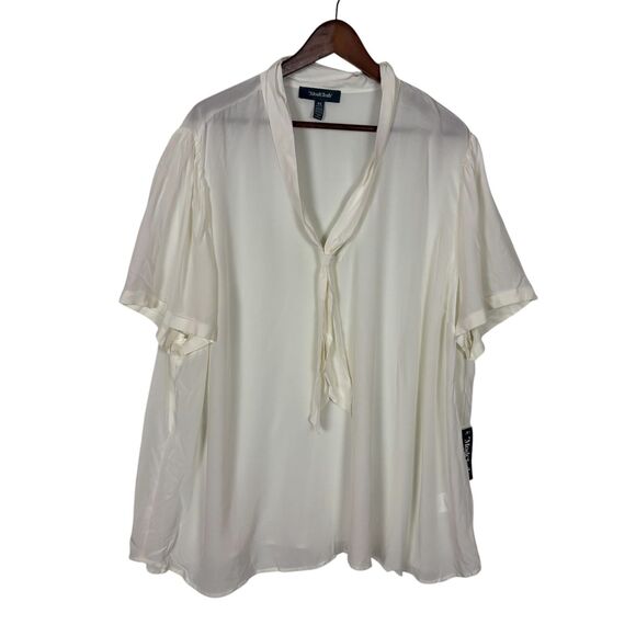 NWT Modcloth Polished And Playful Tie-Neck White Blouse Women’s 4X Defect - Picture 2 of 9